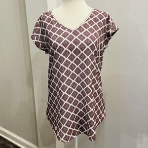 Express Geometric Print White& Multi Color Top Polyester Spandex S (A0127)